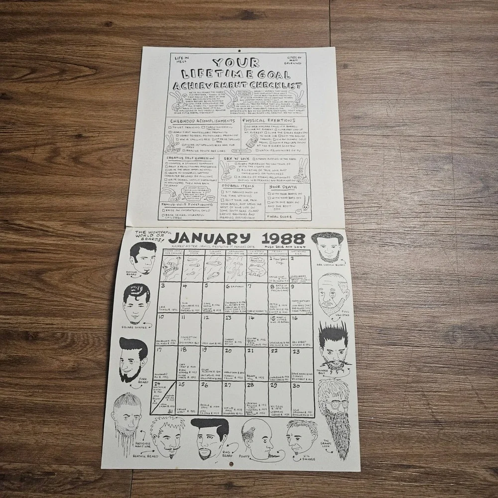 Vintage 1987 Lynda Barry Matt Groening Funky World Fun Calendar Illustrated Rare